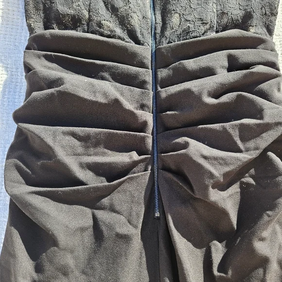 Bcbgmaxazria Dress Women's Black Size Medium Lace Back Ruched Waist BCBG - Picture 16 of 16